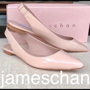 James Chan Nakasey Slingback Pointed Patent Leather Flat in Ballet Nude Pink